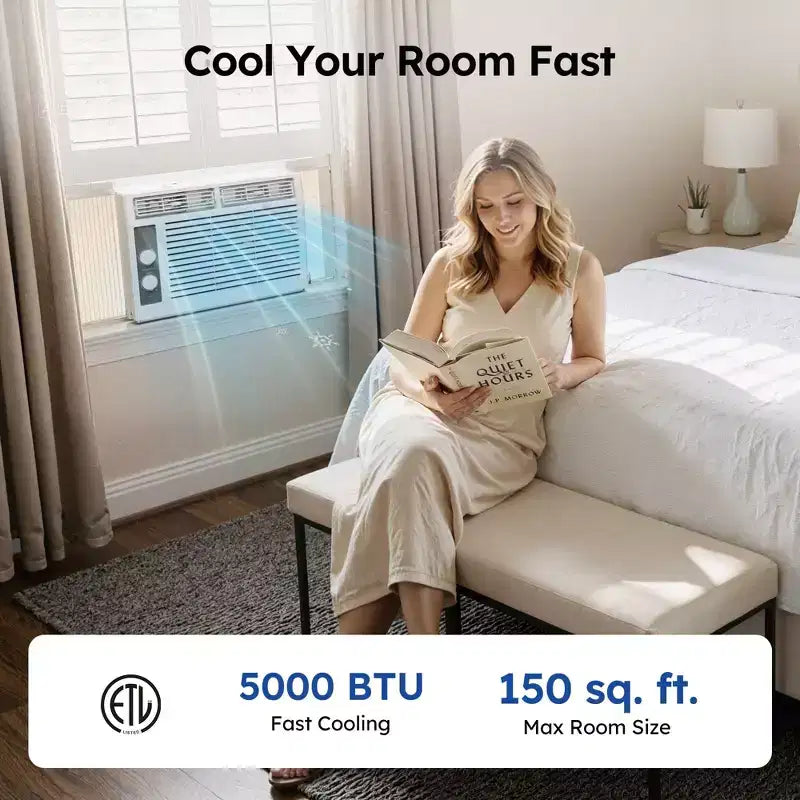 Climatiseur de fenêtre Simzlife 5000 BTU, climatisation 2-en-1 pour 14 m², installation facile, économe en énergie et silencieux, blanc