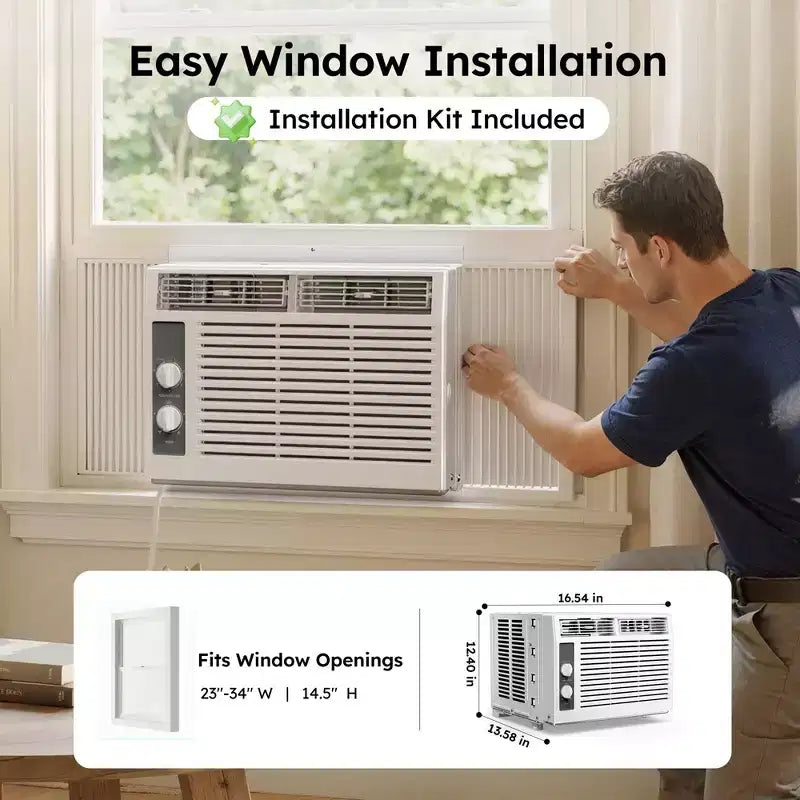Climatiseur de fenêtre Simzlife 5000 BTU, climatisation 2-en-1 pour 14 m², installation facile, économe en énergie et silencieux, blanc