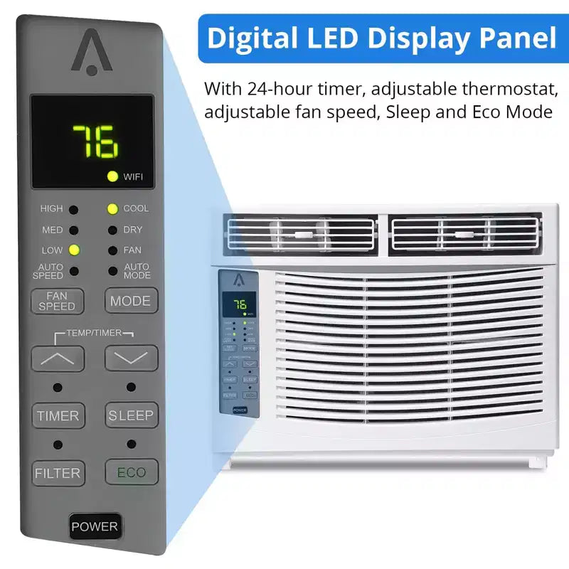 Climatiseur de fenêtre 6000 BTU, refroidit jusqu'à 32,5 m², unité de climatisation de fenêtre avec télécommande, 3 vitesses de ventilation, mode veille, redémarrage automatique, 115 V/60 Hz, blanc