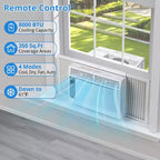Climatiseur de fenêtre de 8 000 BTU, rafraîchit jusqu'à 350 pieds carrés avec mode refroidissement, 3 vitesses de ventilation, unité de climatisation de fenêtre avec télécommande, kit d'installation facile