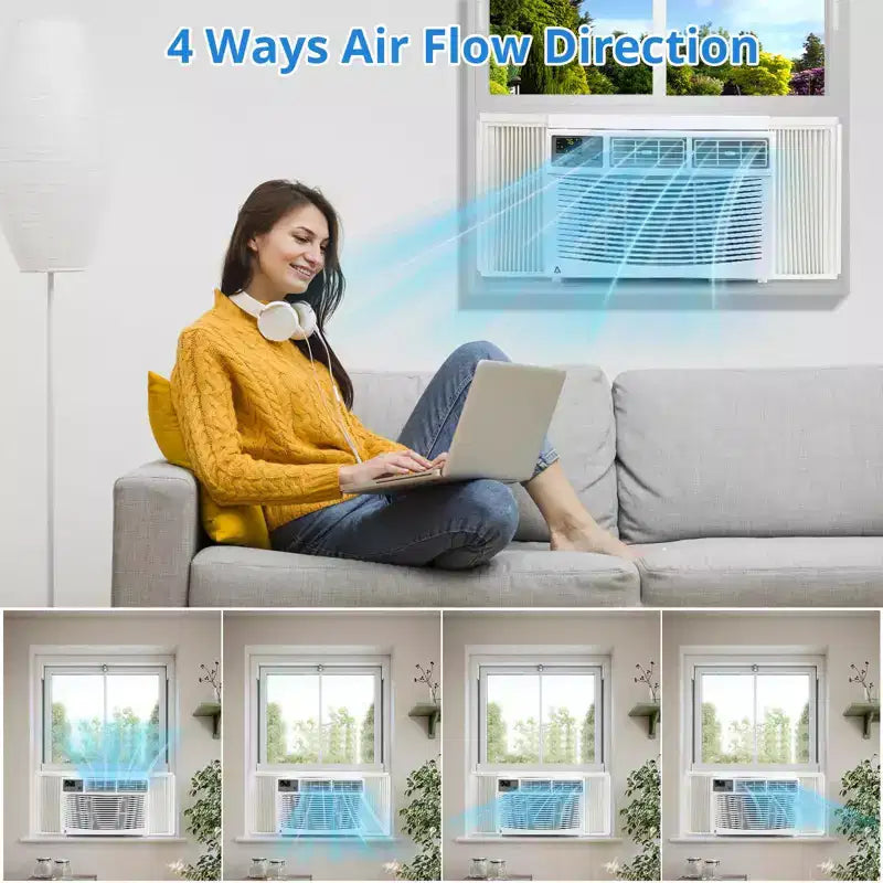 Climatiseur de fenêtre de 8 000 BTU, rafraîchit jusqu'à 350 pieds carrés avec mode refroidissement, 3 vitesses de ventilation, unité de climatisation de fenêtre avec télécommande, kit d'installation facile