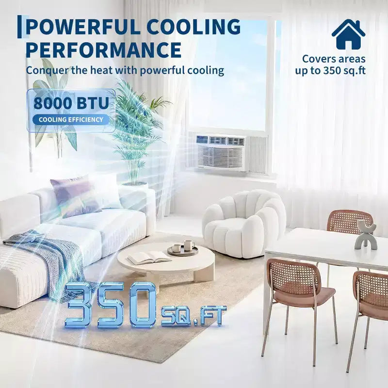 Climatiseur de fenêtre 8000 BTU avec télécommande, refroidit les pièces jusqu'à 32,5 m², 3 vitesses de refroidissement et de ventilation, fonctionnement silencieux, affichage numérique
