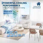 Climatiseur de fenêtre 8000 BTU avec télécommande, refroidit les pièces jusqu'à 32,5 m², 3 vitesses de refroidissement et de ventilation, fonctionnement silencieux, affichage numérique