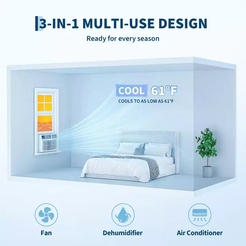 Climatiseur de fenêtre 8000 BTU avec télécommande, refroidit les pièces jusqu'à 32,5 m², 3 vitesses de refroidissement et de ventilation, fonctionnement silencieux, affichage numérique
