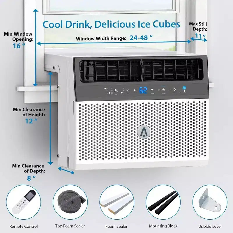 Climatiseur intelligent à inverseur en U de 8 000 BTU, refroidit jusqu'à 42 m², ultra-silencieux avec flexibilité de fenêtre ouverte, ultra-silencieux, économe en énergie