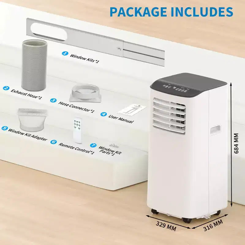Climatiseur Portable, 8000 BTU, Refroidissement Silencieux avec Télécommande, Sans Évacuation & Évaporation Automatique, pour Grande Pièce, Climatiseur Mobile.
