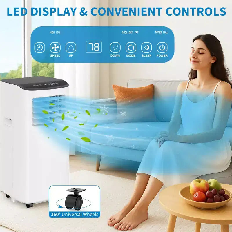 Climatiseur Portable, 8000 BTU, Refroidissement Silencieux avec Télécommande, Sans Évacuation & Évaporation Automatique, pour Grande Pièce, Climatiseur Mobile.