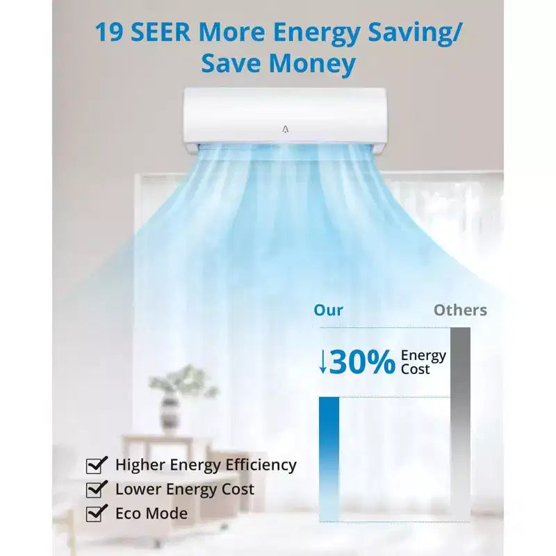 Climatiseur/chauffage mini-split, climatiseur mini-split inverseur 19 SEER2 pour rafraîchir jusqu'à 42/70 m², pompe à chaleur mini-split sans conduit