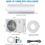 Climatiseur/chauffage mini-split, climatiseur mini-split inverseur 19 SEER2 pour rafraîchir jusqu'à 42/70 m², pompe à chaleur mini-split sans conduit