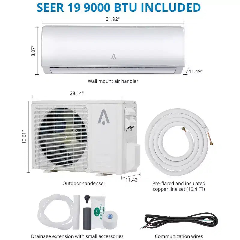 Climatiseur/chauffage mini-split, climatiseur mini-split inverseur 19 SEER2 pour rafraîchir jusqu'à 42/70 m², pompe à chaleur mini-split sans conduit