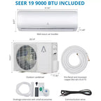 Climatiseur/chauffage mini-split, climatiseur mini-split inverseur 19 SEER2 pour rafraîchir jusqu'à 42/70 m², pompe à chaleur mini-split sans conduit