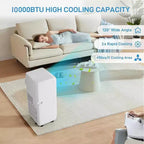 Climatiseur portable 10 000 BTU 3-en-1 avec télécommande, mode silencieux, déshumidificateur et ventilateur pour pièces de 42 m² avec minuterie 24h et kit fenêtre