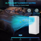 Climatiseur portable 10 000 BTU 3-en-1 avec télécommande, mode silencieux, déshumidificateur et ventilateur pour pièces de 42 m² avec minuterie 24h et kit fenêtre