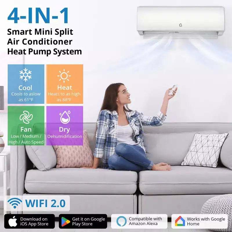 111500 BTU Mini Split AC/Heating System, 230V WIFI Enabled Energy Efficient Mini Split Unit,Wall-Mounted Split Air Conditioner,Cools Up to 750 Sq.Ft