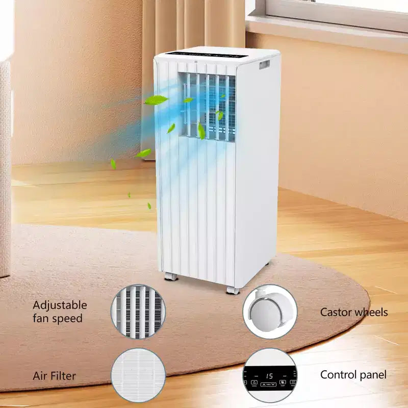 Climatiseur portable 8 000 BTU pour pièces jusqu'à 32,5 m², climatiseur portable 4 en 1 avec fonctions refroidissement, ventilateur, déshumidificateur et mode veille, unité de climatisation intérieure avec télécommande