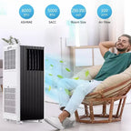 Climatiseur portable 8 000 BTU pour pièces jusqu'à 32,5 m², climatiseur portable 4 en 1 avec fonctions refroidissement, ventilateur, déshumidificateur et mode veille, unité de climatisation intérieure avec télécommande