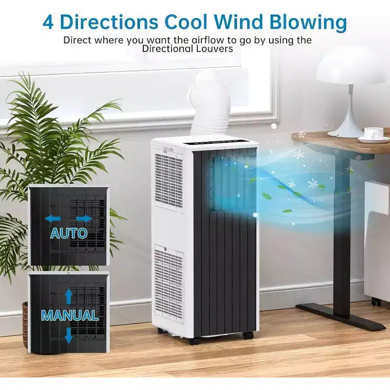 Climatiseur portable 8 000 BTU pour pièces jusqu'à 32,5 m², climatiseur portable 4 en 1 avec fonctions refroidissement, ventilateur, déshumidificateur et mode veille, unité de climatisation intérieure avec télécommande