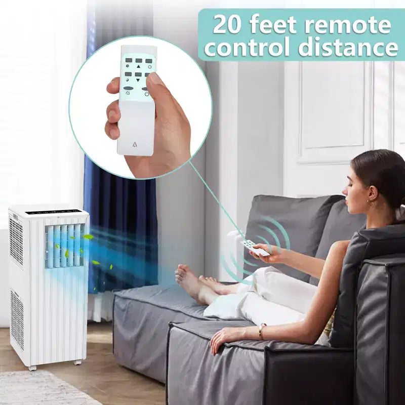 Climatiseur portable 8 000 BTU pour pièces jusqu'à 32,5 m², climatiseur portable 4 en 1 avec fonctions refroidissement, ventilateur, déshumidificateur et mode veille, unité de climatisation intérieure avec télécommande