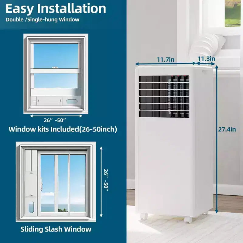 Climatiseur portable 8 000 BTU - Climatiseur 3-en-1 pour pièces jusqu'à 32,5 m² avec télécommande et kit fenêtre