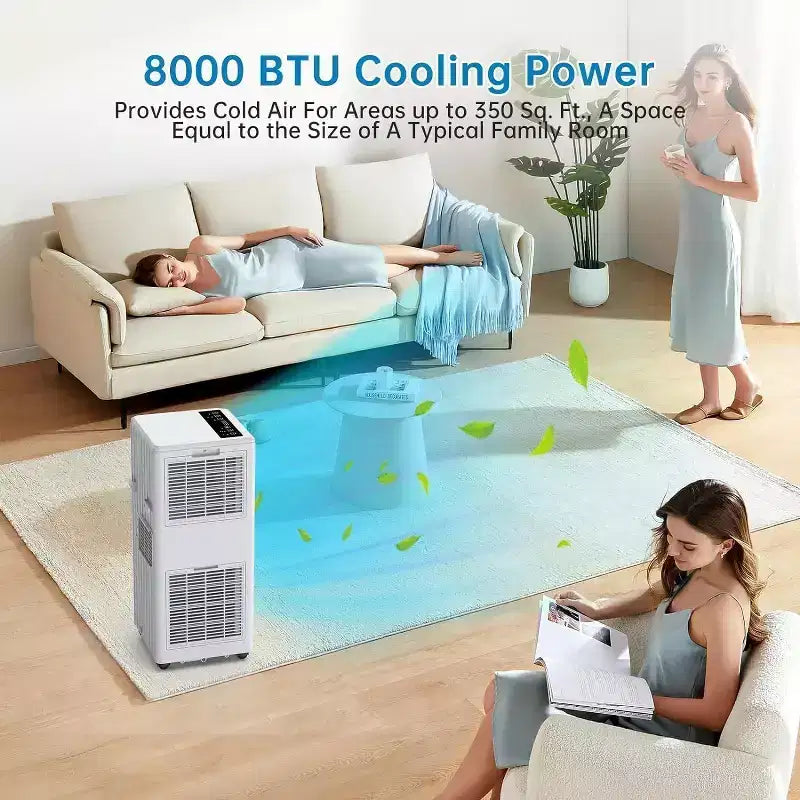 Climatiseur portable 8 000 BTU - Climatiseur 3-en-1 pour pièces jusqu'à 32,5 m² avec télécommande et kit fenêtre