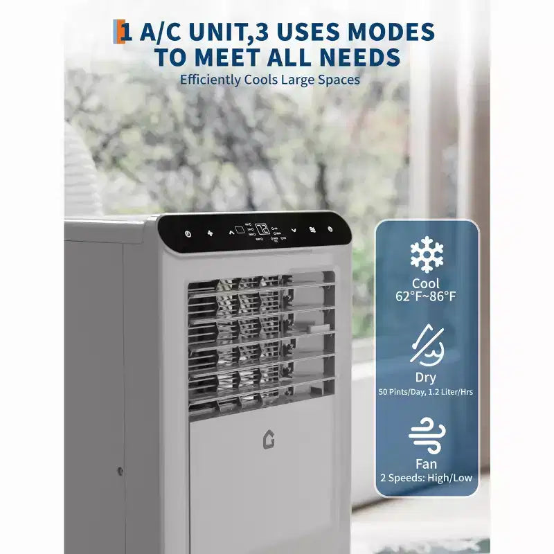 Climatiseur portable 8 000 BTU, unités de climatisation portables 4-en-1 pour chambres avec ventilateur, déshumidificateur, refroidit jusqu'à 32,5 m² Climatiseur de pièce, Télécommande