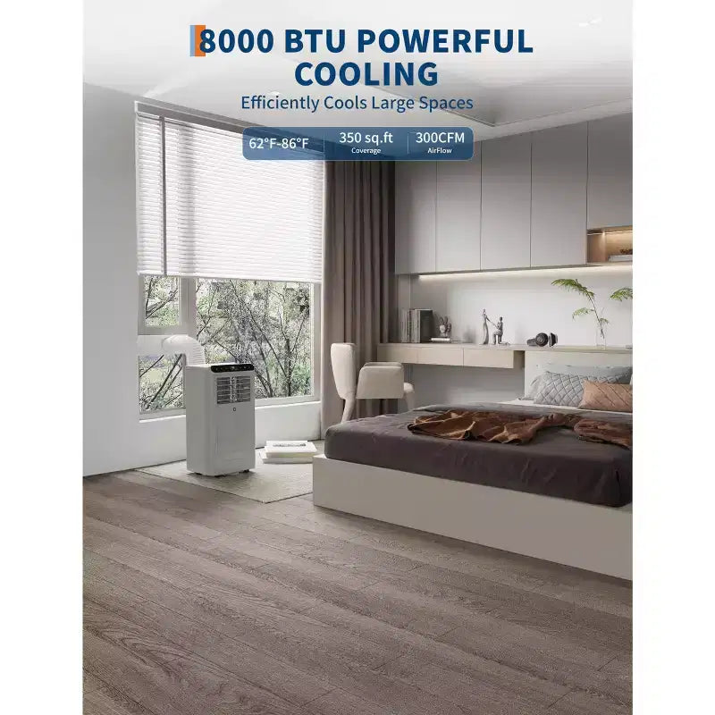 Climatiseur portable 8 000 BTU, unités de climatisation portables 4-en-1 pour chambres avec ventilateur, déshumidificateur, refroidit jusqu'à 32,5 m² Climatiseur de pièce, Télécommande
