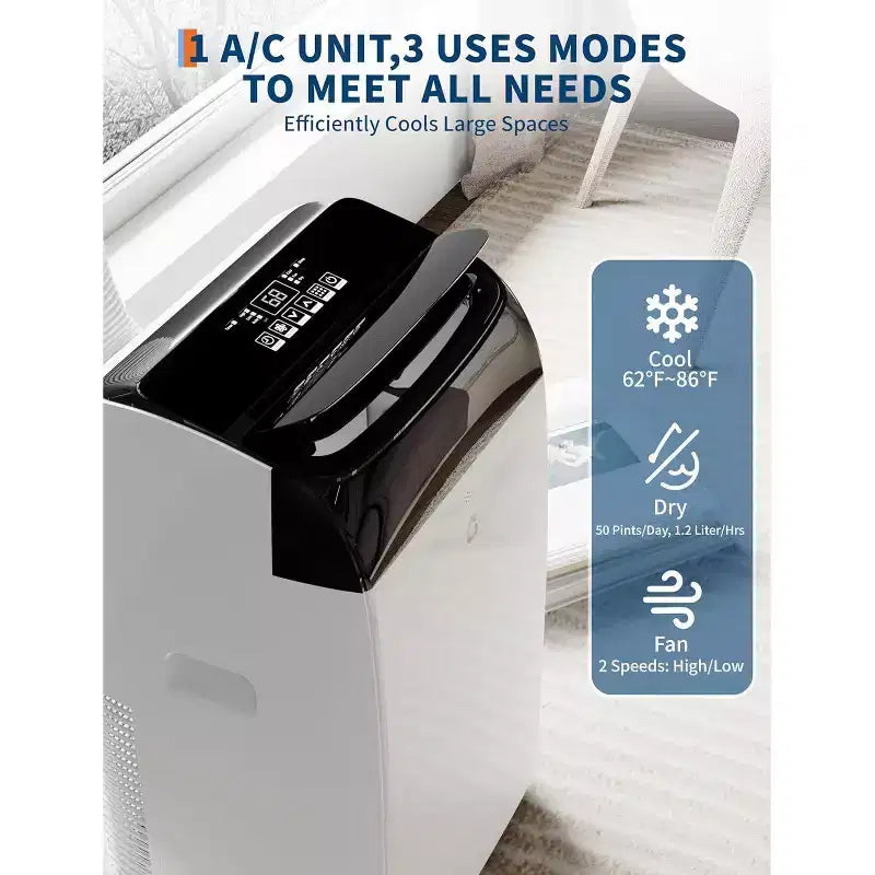 Climatiseurs portables de 8 000 BTU, appareil de climatisation portable 3-en-1 refroidissant jusqu'à 32,5 m², climatiseur vertical silencieux avec télécommande, froid, ventilateur, déshumidificateur