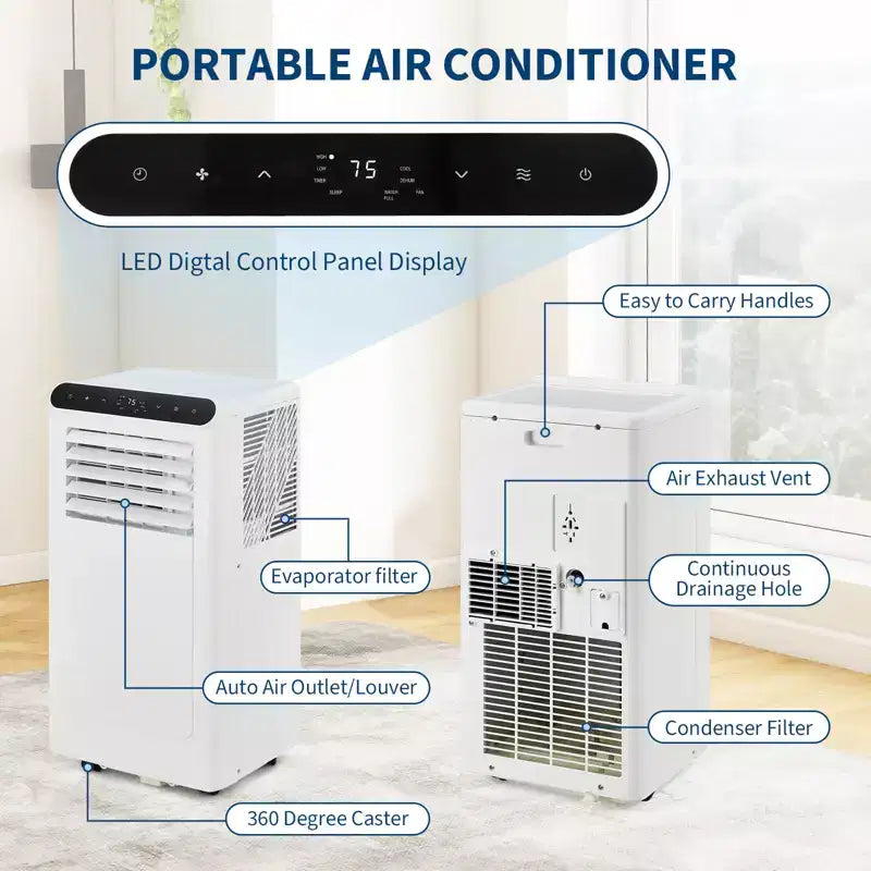 Climatiseur portable 8 000 BTU 3-en-1 (1 unité) pour pièces jusqu'à 32,5 m² | Design compact avec kit fenêtre et minuterie 24h