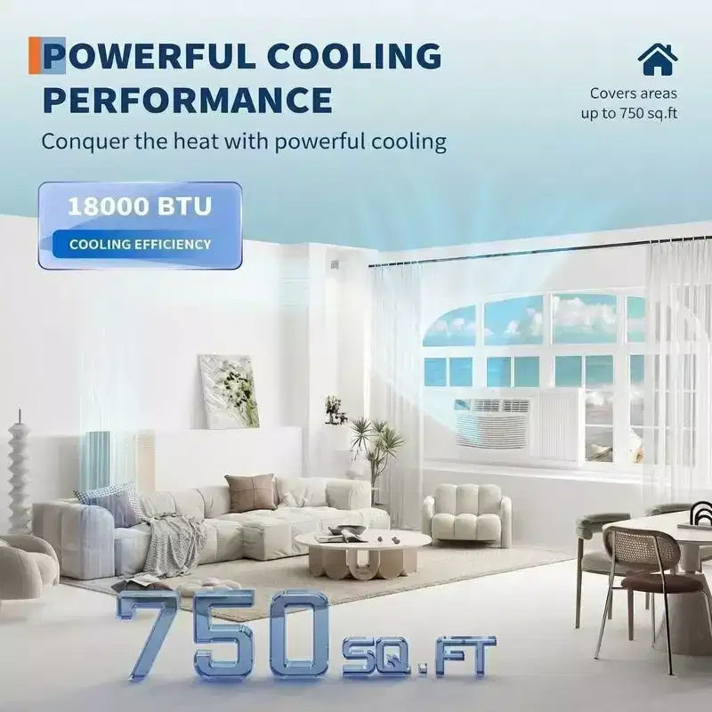 Climatiseur de fenêtre 18 000 BTU – Unité blanc froid/chaud (1 unité) pour grandes pièces | Économe en énergie et facile à installer