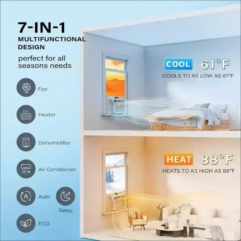 Climatiseur de fenêtre 18 000 BTU – Unité blanc froid/chaud (1 unité) pour grandes pièces | Économe en énergie et facile à installer