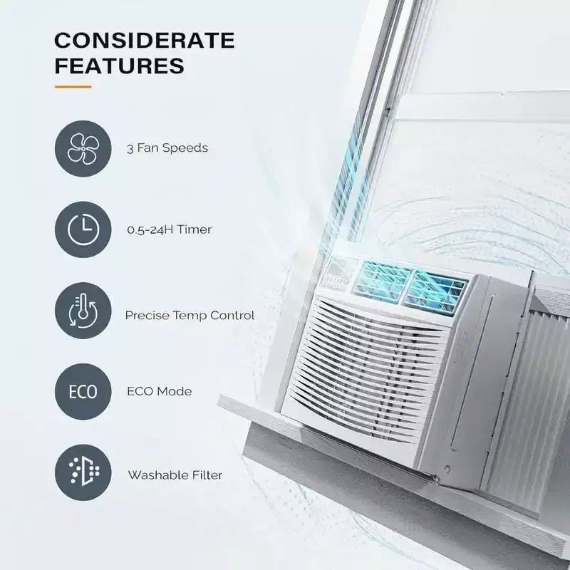 Climatiseur de fenêtre 18 000 BTU – Unité blanc froid/chaud (1 unité) pour grandes pièces | Économe en énergie et facile à installer