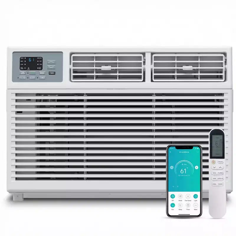 Climatiseur de fenêtre intelligent Simzlife 10000 BTU, climatiseur 3-en-1 pour 42 m², contrôle par application, installation facile, économe en énergie et silencieux, blanc