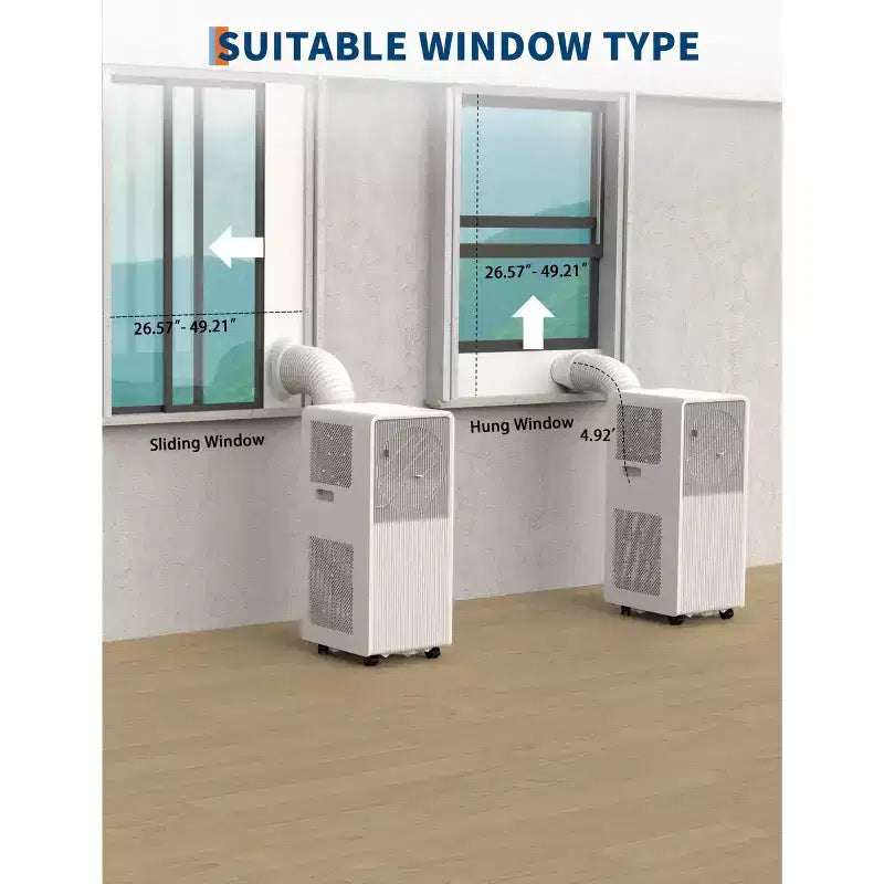 12,000 BTU Portable AC - 3-in-1 White Air Conditioner (1 Pack) for Small Rooms 190-250 Sq.Ft | Drainage-Free with Remote & Window Kit