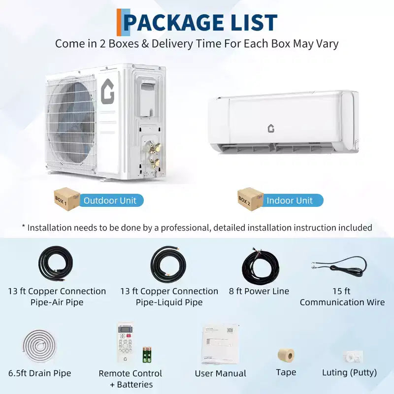 12000/18,000 BTU Energy Efficient Mini Split AC & Heater  21 SEER2, Quiet Ductless Inverter, WiFi Enabled, 230V  Cools & Heats up to 1000 Sq. Ft