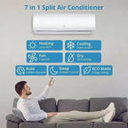 Climatiseur mini-split 9 000 BTU, mural 19 SEER2 avec pompe à chaleur et kits d'installation, refroidit jusqu'à 42 m², Wi-Fi et télécommande, 115 V