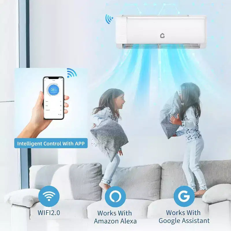 Climatiseur mini-split 9 000 BTU, mural 19 SEER2 avec pompe à chaleur et kits d'installation, refroidit jusqu'à 42 m², Wi-Fi et télécommande, 115 V