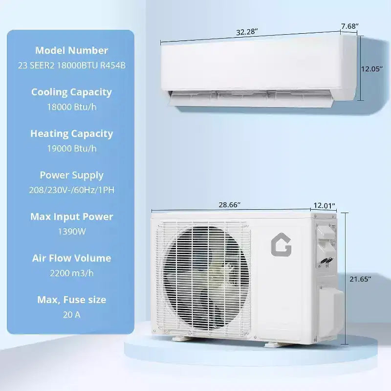 Climatiseur/thermopompe mini-split 18 000 BTU 23 SEER2 - WiFi/Alexa, ultra-silencieux, 208-230V, blanc, climatise/chauffe 116 m², kit d'installation complet