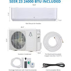 Climatiseur/Thermopompe Mini Split 24 000 BTU 23 SEER2 - Intelligent WiFi, Mural, Blanc, Refroidit/Chauffe 139 m², Comprend un kit de tuyaux en cuivre de 4,8 m