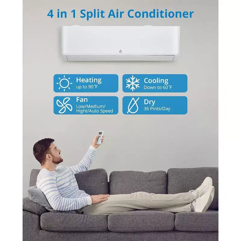 Climatiseur/Thermopompe Mini Split 24 000 BTU 23 SEER2 - Intelligent WiFi, Mural, Blanc, Refroidit/Chauffe 139 m², Comprend un kit de tuyaux en cuivre de 4,8 m