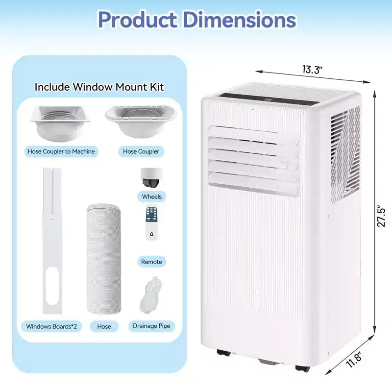 Climatiseur portable 3-en-1 de 8 000 BTU - Blanc, 1 unité, Climatiseur silencieux pour pièces de 420 pieds carrés, télécommande et kit de fenêtre inclus pour la maison/le bureau/le dortoir
