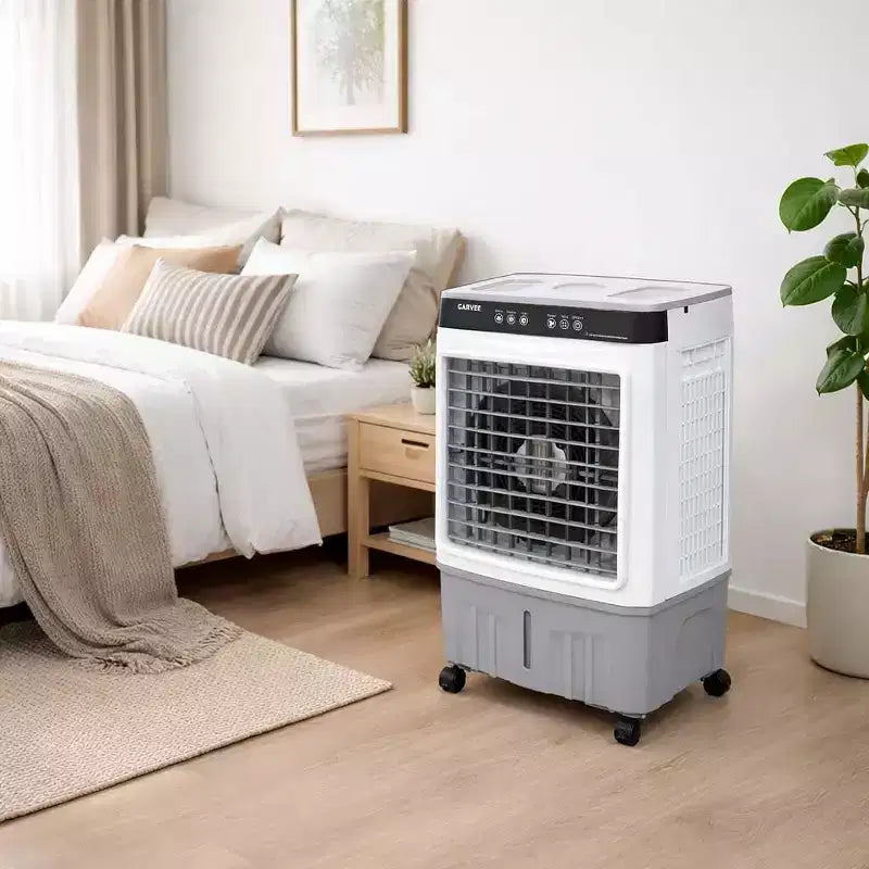 Ventilateur de climatiseur portable - Refroidisseur évaporatif 3 vitesses blanc+gris (1 pièce) | Capacité de 31 L avec télécommande pour chambre/dortoir/bureau