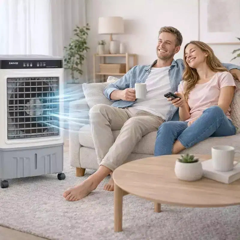 Ventilateur de climatiseur portable - Refroidisseur évaporatif 3 vitesses blanc+gris (1 pièce) | Capacité de 31 L avec télécommande pour chambre/dortoir/bureau