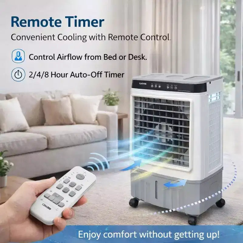 Ventilateur de climatiseur portable - Refroidisseur évaporatif 3 vitesses blanc+gris (1 pièce) | Capacité de 31 L avec télécommande pour chambre/dortoir/bureau