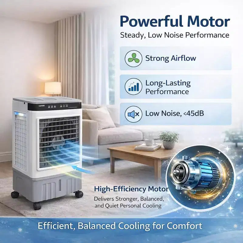 Ventilateur de climatiseur portable - Refroidisseur évaporatif 3 vitesses blanc+gris (1 pièce) | Capacité de 31 L avec télécommande pour chambre/dortoir/bureau