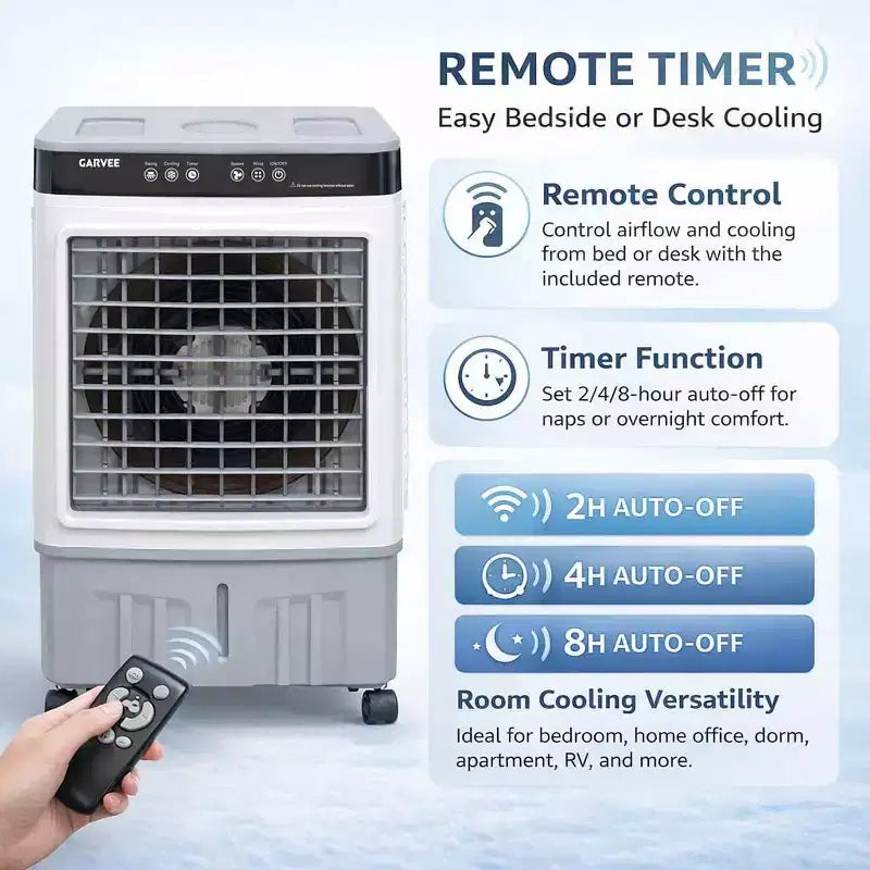 Ventilateur de climatiseur portable - Refroidisseur évaporatif 3 vitesses blanc+gris (1 pièce) | Capacité de 31 L avec télécommande pour chambre/dortoir/bureau