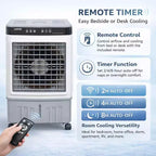 Ventilateur de climatiseur portable - Refroidisseur évaporatif 3 vitesses blanc+gris (1 pièce) | Capacité de 31 L avec télécommande pour chambre/dortoir/bureau