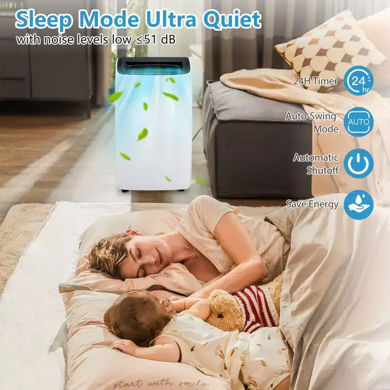 14,000 BTU Portable AC - 4-in-1 White Floor Unit (1 Pack) for Large Rooms Up to 750 Sq.Ft | Heater & Dehumidifier Included