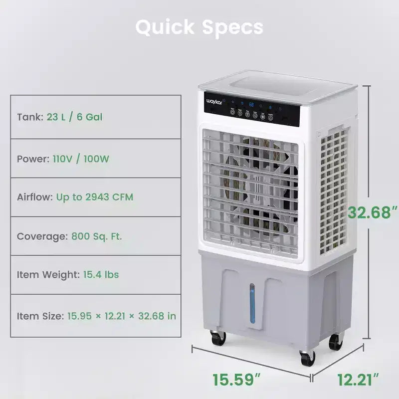 Refroidisseur d'air par évaporation/climatiseur portable Waykar 2943-3531 CFM avec 3 vitesses de refroidissement