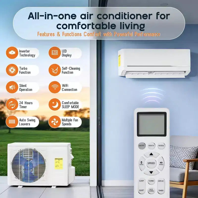 Climatiseur mini-split AMERLIFE 12 000 BTU avec pompe à chaleur, inverseur 220 V, commande Wi-Fi, couverture de 70 m²