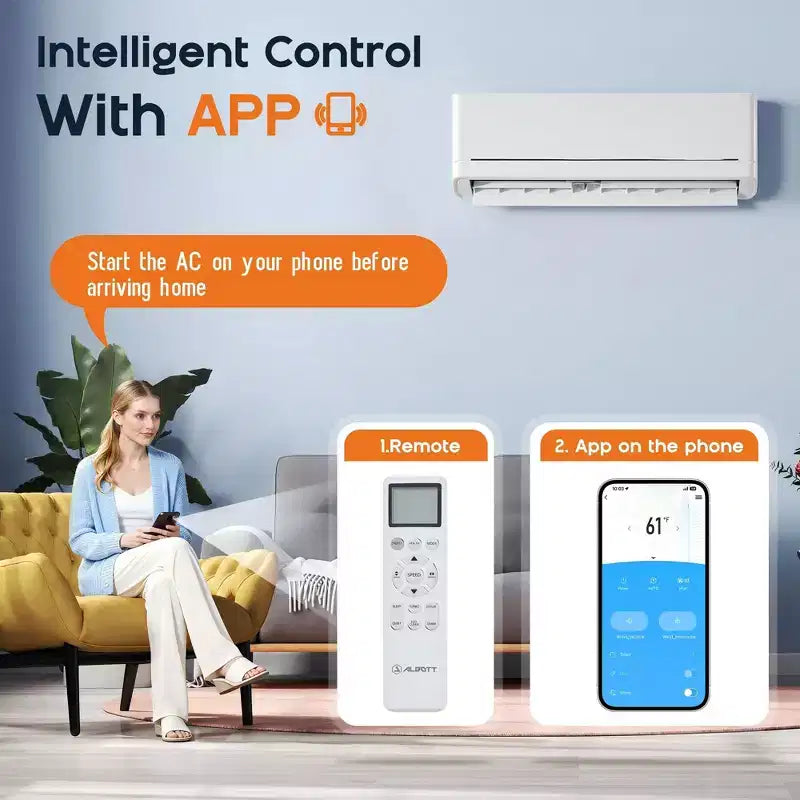 Climatiseur mini-split AMERLIFE 12 000 BTU avec pompe à chaleur, inverseur 220 V, commande Wi-Fi, couverture de 70 m²